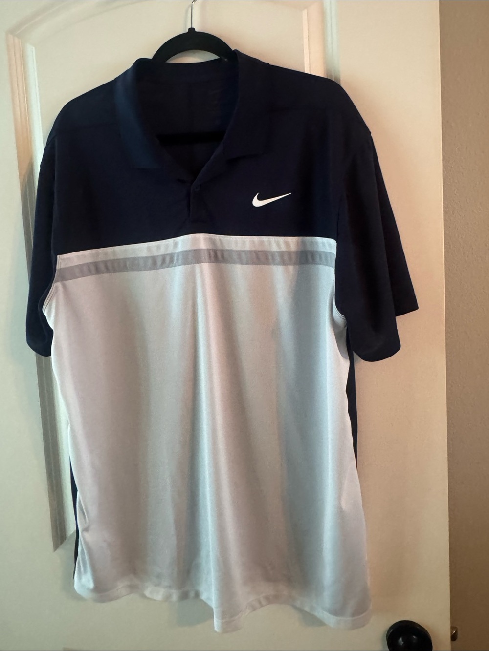 Nike Men's Two-Tone Navy and white with gray stripe Golf Shirt
